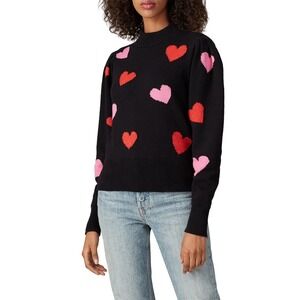 KATE SPADE NEW YORK Hearts Mockneck Black Sweater Size‎ XXS NWT Valentine Cute